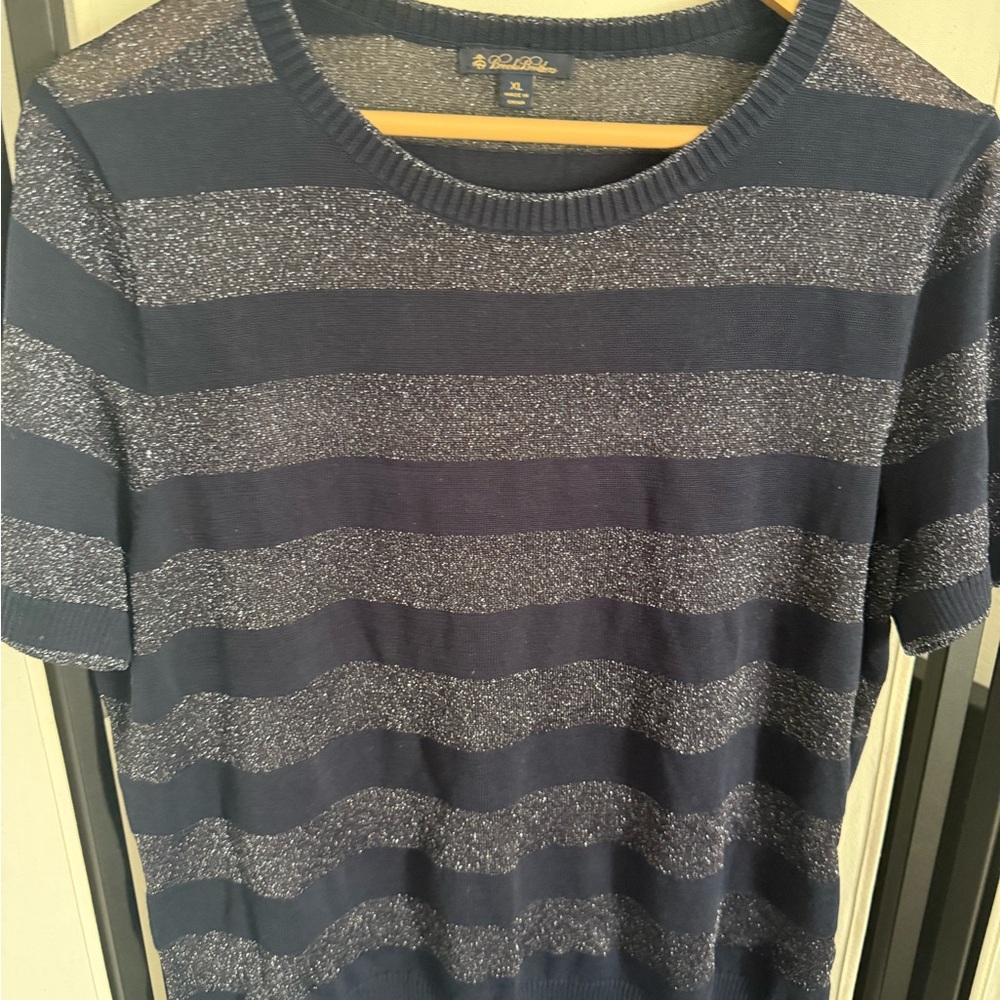 Brooks Brothers Navy Blue And Silver Short Sleeve Top - Picture 10 of 11
